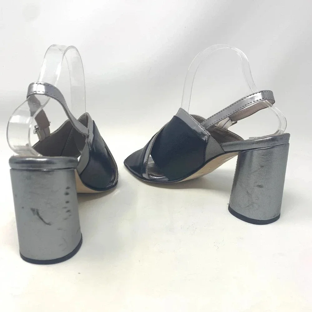 Ouigal Metallic Slingback‎ Heels Black Silver